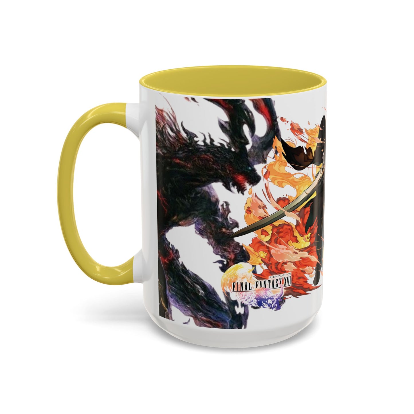 Mug Inspired in FFXVI Clive Rosfield Ifrit & Phoenix — Colorful RPG Videogame Ceramic Coffee Cup (11oz, 15oz)