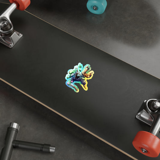 Holographic Anime Action Die-Cut Sticker — Colorful Shonen Character Decal