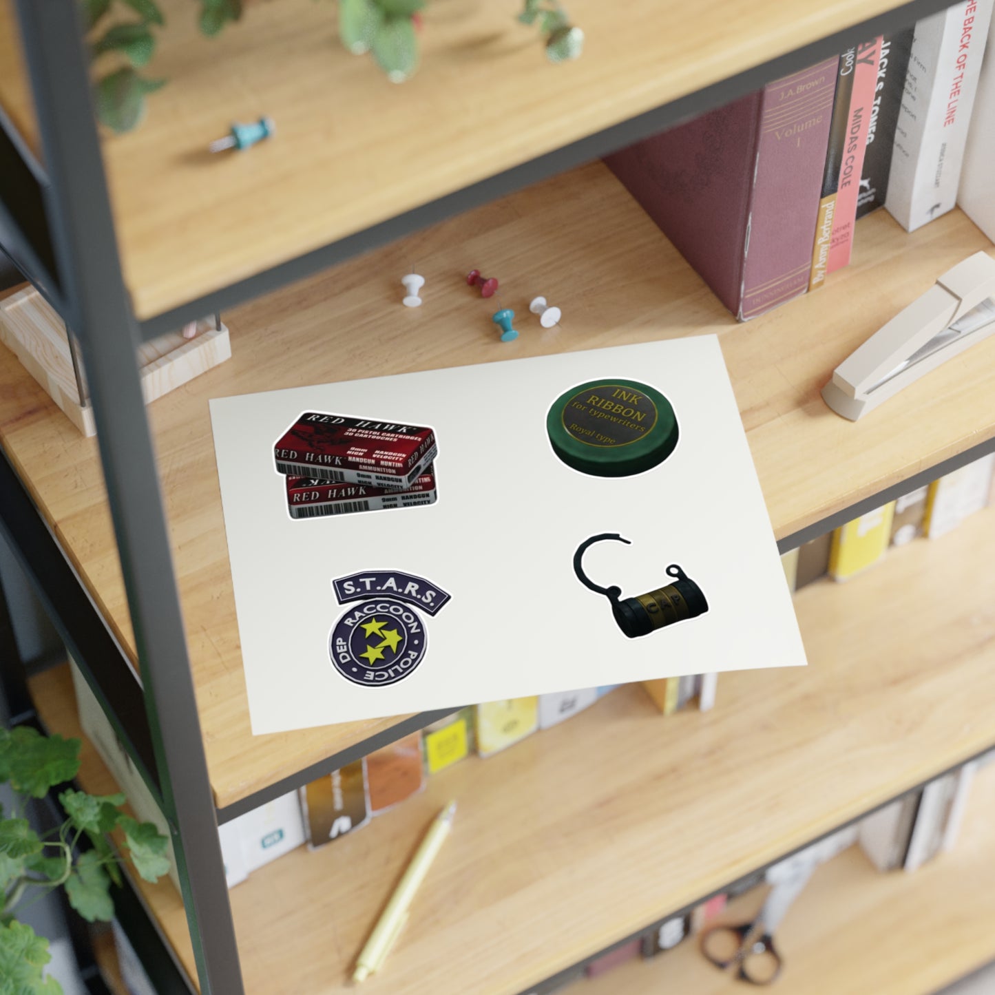 Resident-Inspired Sticker Sheet — Retro Ink Ribbon, S.T.A.R.S. Badge & Vintage Items