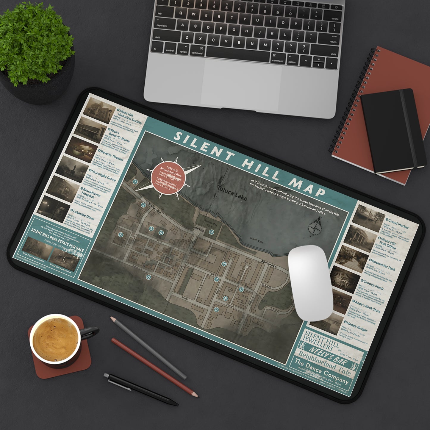 Large Gaming Mouse Pad XL 16x32 Silent Hill Inspired Desk Mat Extended