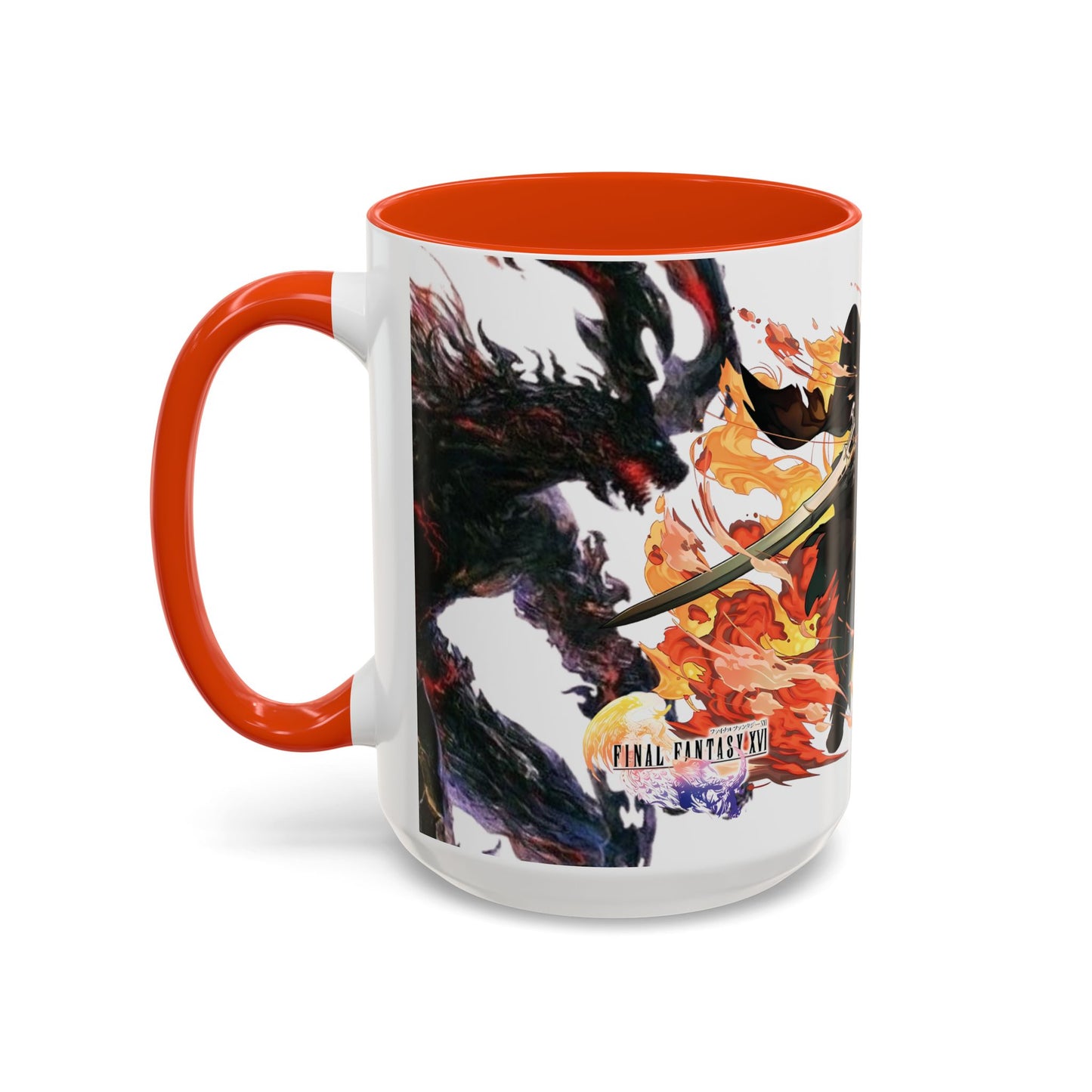 Mug Inspired in FFXVI Clive Rosfield Ifrit & Phoenix — Colorful RPG Videogame Ceramic Coffee Cup (11oz, 15oz)