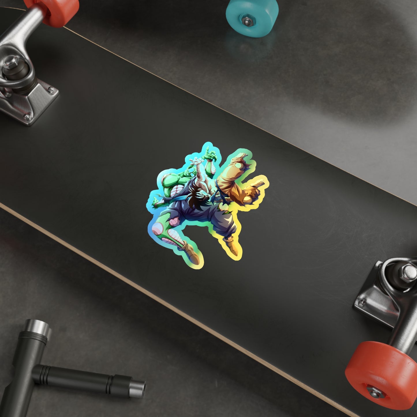 Holographic Anime Action Die-Cut Sticker — Colorful Shonen Character Decal