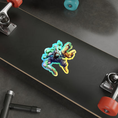 Holographic Anime Action Die-Cut Sticker — Colorful Shonen Character Decal