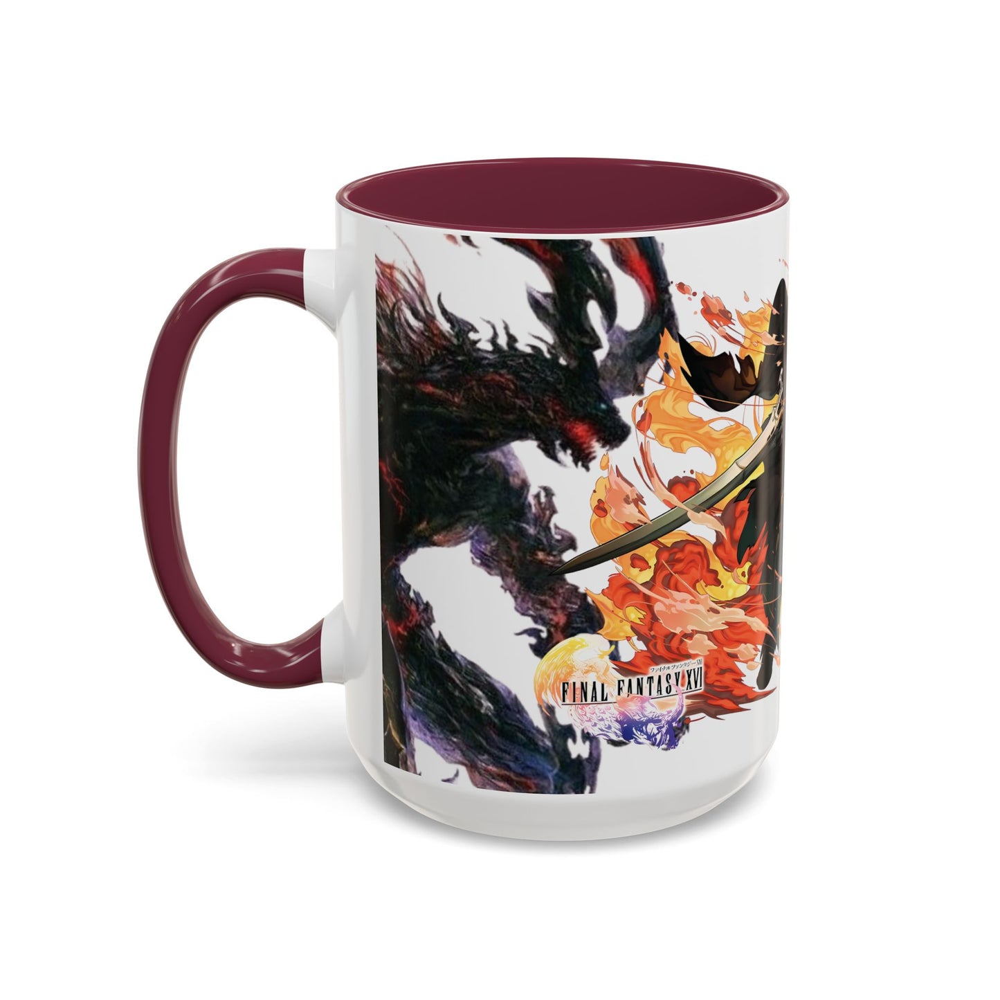Mug Inspired in FFXVI Clive Rosfield Ifrit & Phoenix — Colorful RPG Videogame Ceramic Coffee Cup (11oz, 15oz)