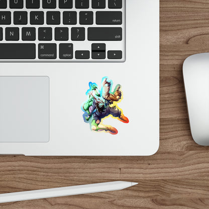 Holographic Anime Action Die-Cut Sticker — Colorful Shonen Character Decal