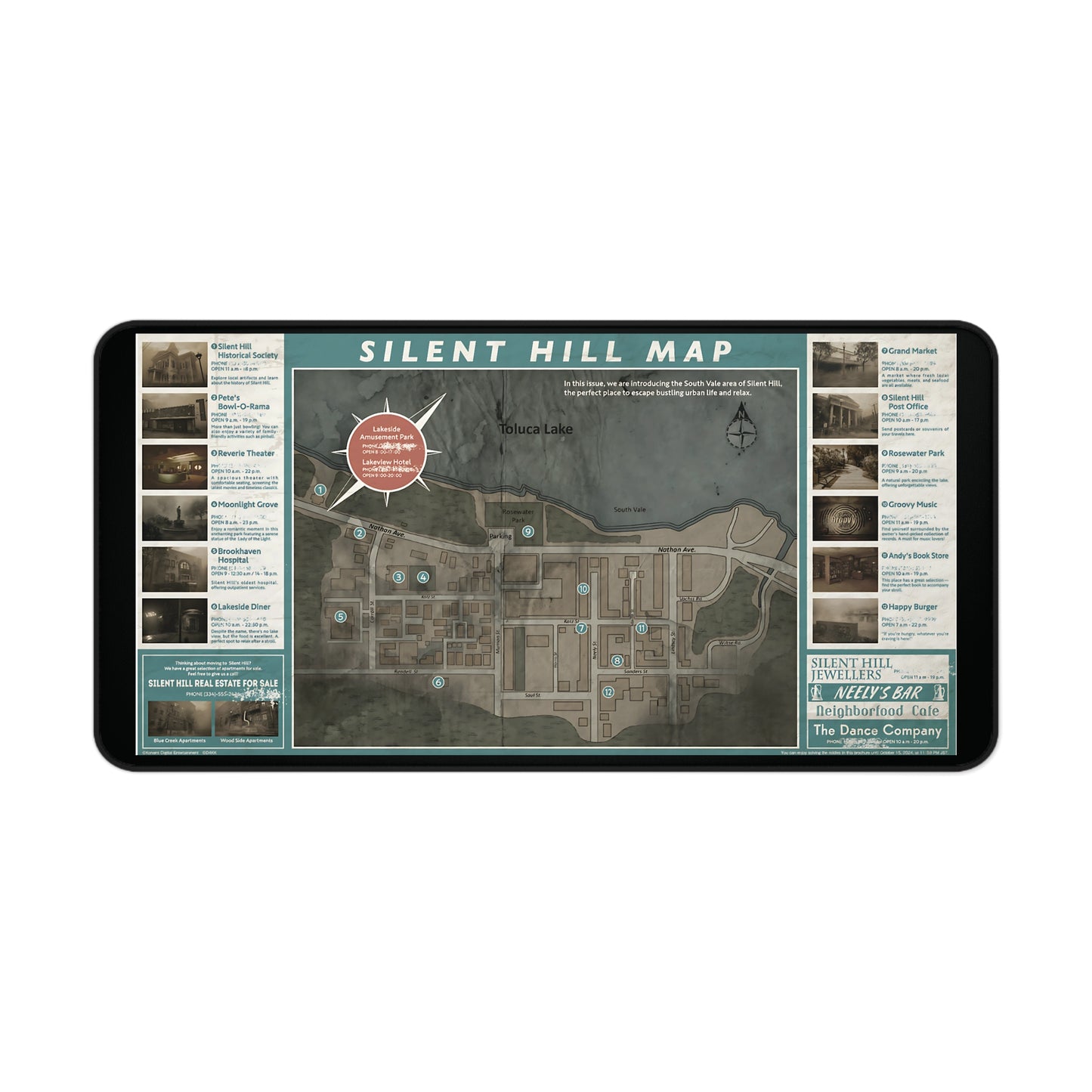 Large Gaming Mouse Pad XL 16x32 Silent Hill Inspired Desk Mat Extended