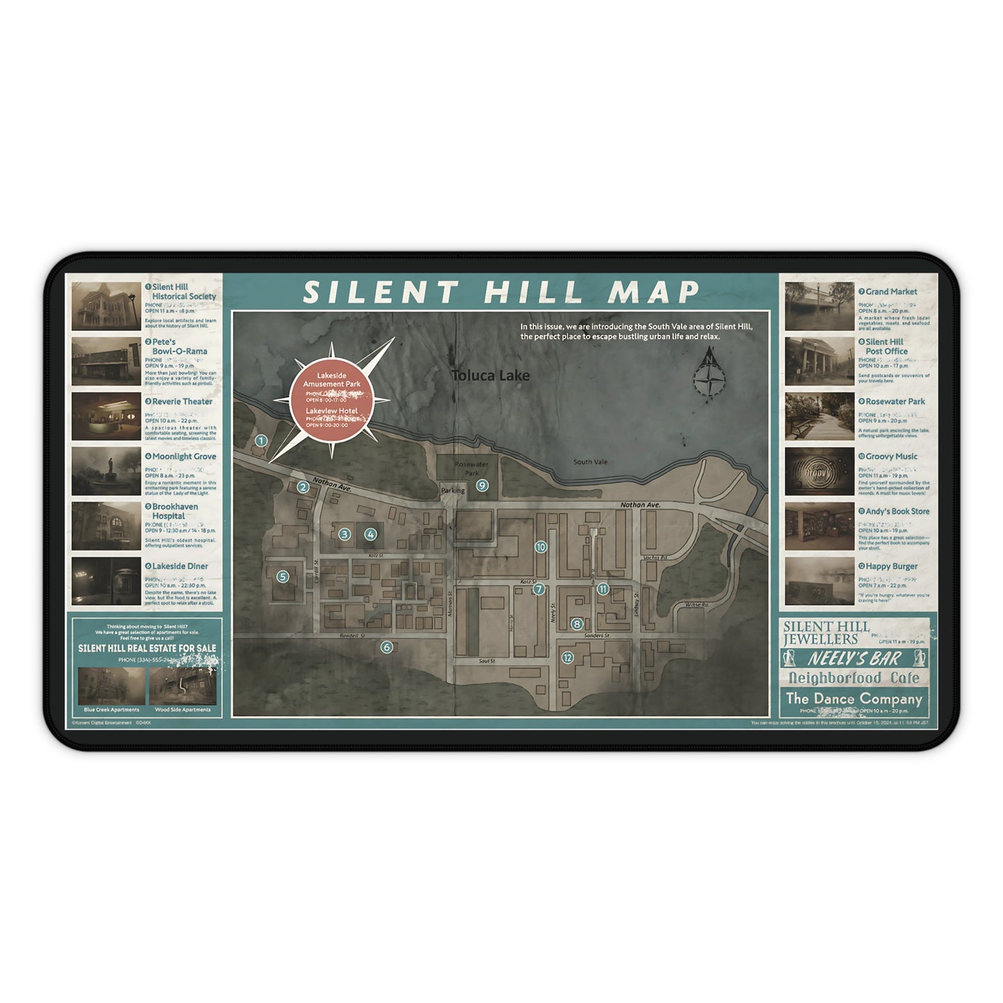 Large Gaming Mouse Pad XL 16x32 Silent Hill Inspired Desk Mat Extended