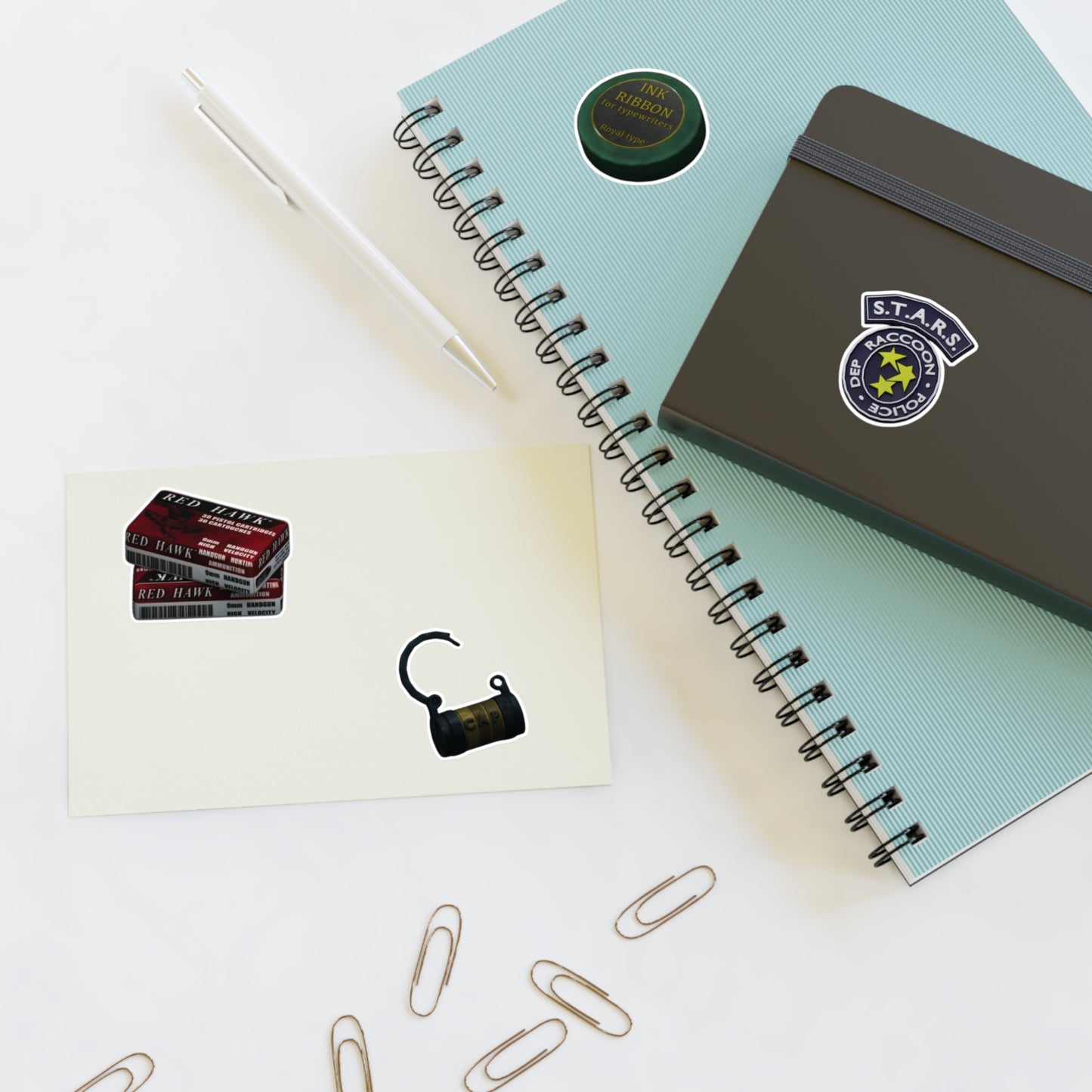Resident-Inspired Sticker Sheet — Retro Ink Ribbon, S.T.A.R.S. Badge & Vintage Items