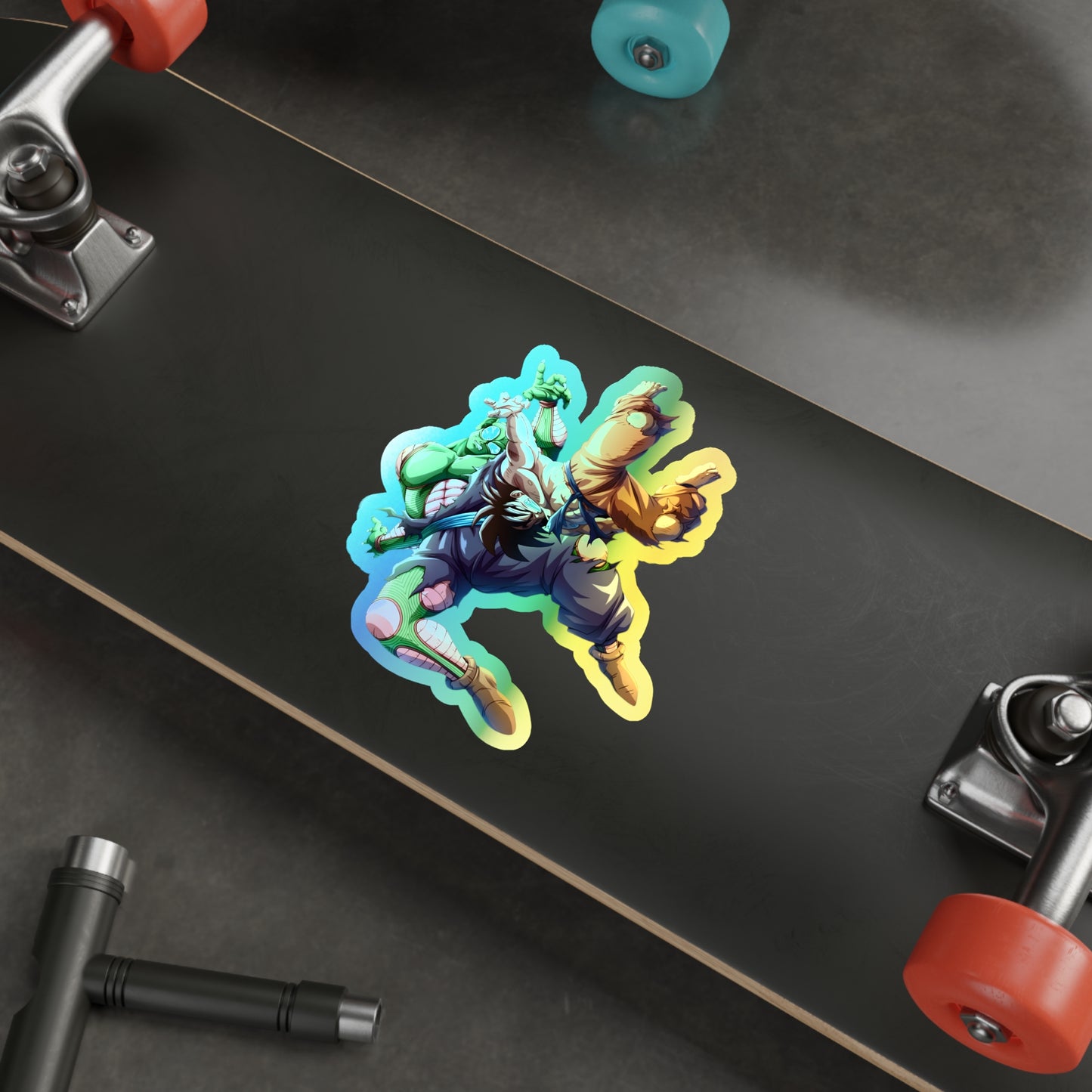 Holographic Anime Action Die-Cut Sticker — Colorful Shonen Character Decal