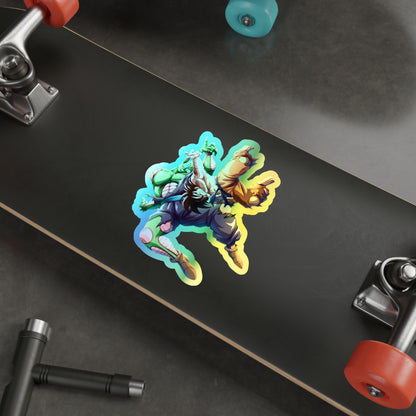 Holographic Anime Action Die-Cut Sticker — Colorful Shonen Character Decal