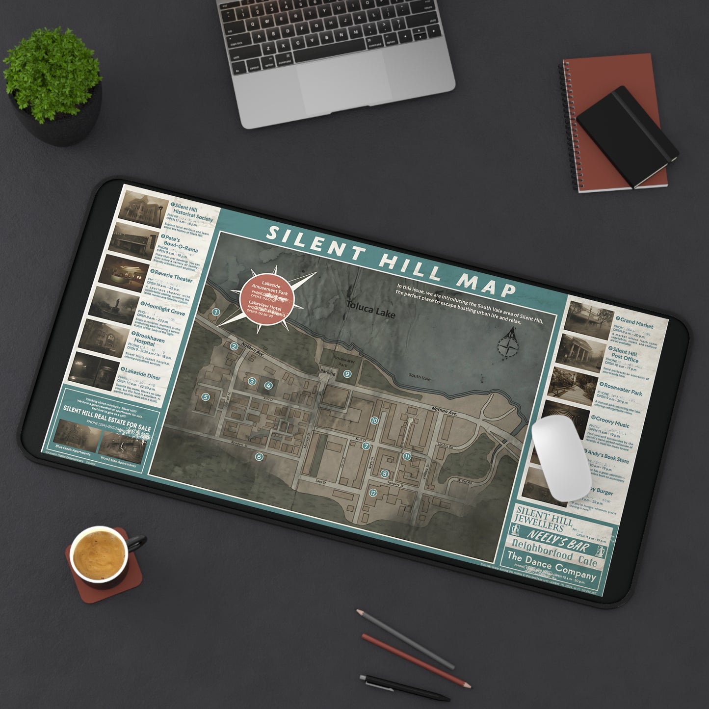 Large Gaming Mouse Pad XL 16x32 Silent Hill Inspired Desk Mat Extended