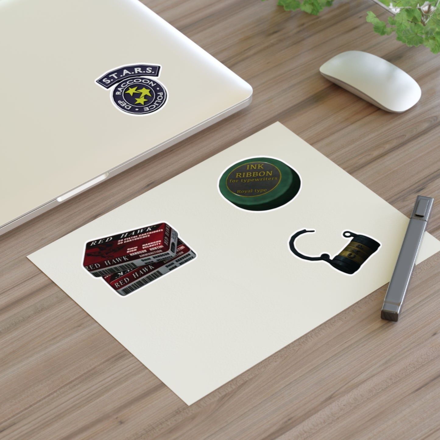 Resident-Inspired Sticker Sheet — Retro Ink Ribbon, S.T.A.R.S. Badge & Vintage Items