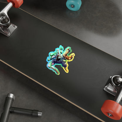 Holographic Anime Action Die-Cut Sticker — Colorful Shonen Character Decal