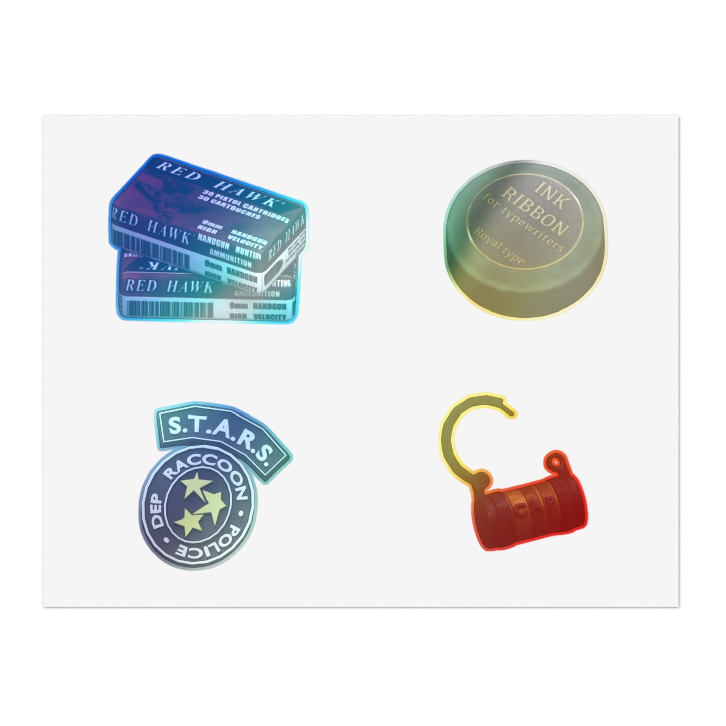 Resident-Inspired Sticker Sheet — Retro Ink Ribbon, S.T.A.R.S. Badge & Vintage Items