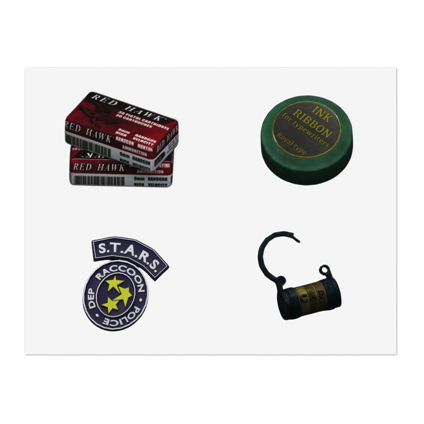 Resident-Inspired Sticker Sheet — Retro Ink Ribbon, S.T.A.R.S. Badge & Vintage Items