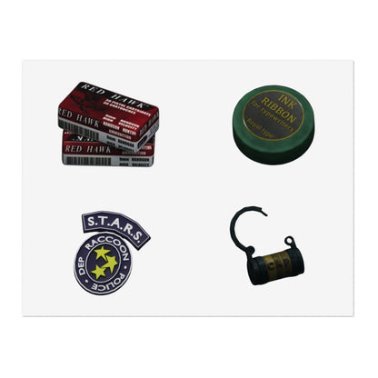 Resident-Inspired Sticker Sheet — Retro Ink Ribbon, S.T.A.R.S. Badge & Vintage Items